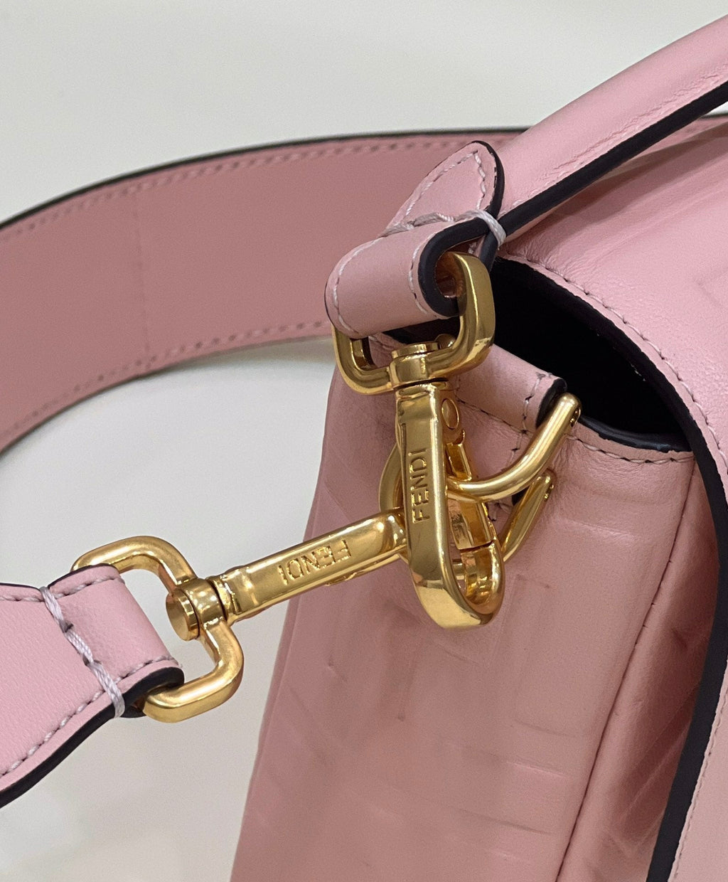 FENDI BAGUETTE WITH FF MOTIF 27 IN LIGHT PINK SOFT LAMBSKIN GOLD HARDWARE
