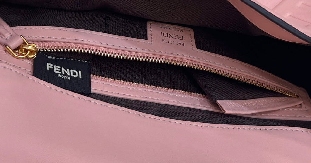 FENDI BAGUETTE WITH FF MOTIF 27 IN LIGHT PINK SOFT LAMBSKIN GOLD HARDWARE