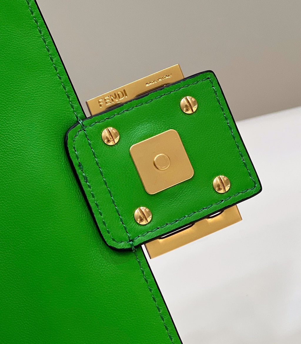 FENDI BAGUETTE WITH FF MOTIF 27 IN EMERALD GREEN SOFT LAMBSKIN GOLD HARDWARE