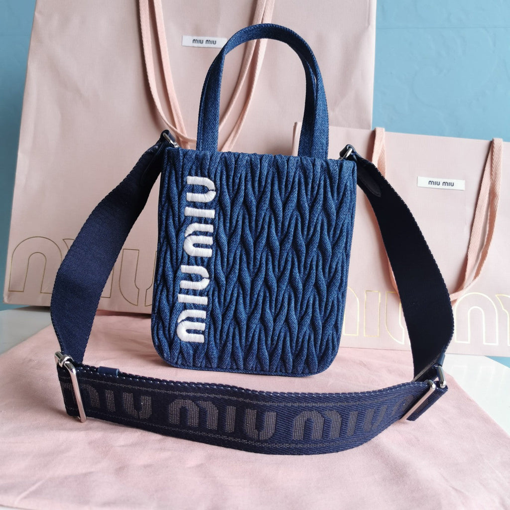 MIU MIU TOTE 18 BAG IN NAVY BLUE DENIM