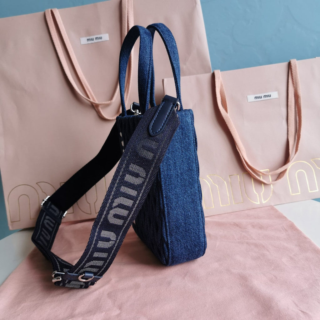 MIU MIU TOTE 18 BAG IN NAVY BLUE DENIM