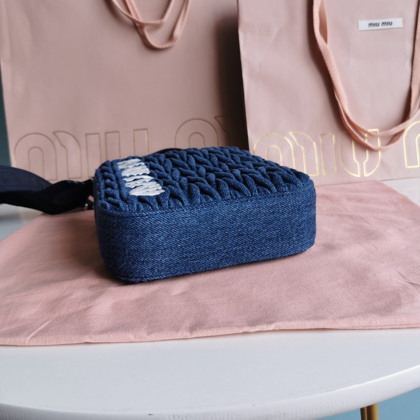 MIU MIU TOTE 18 BAG IN NAVY BLUE DENIM