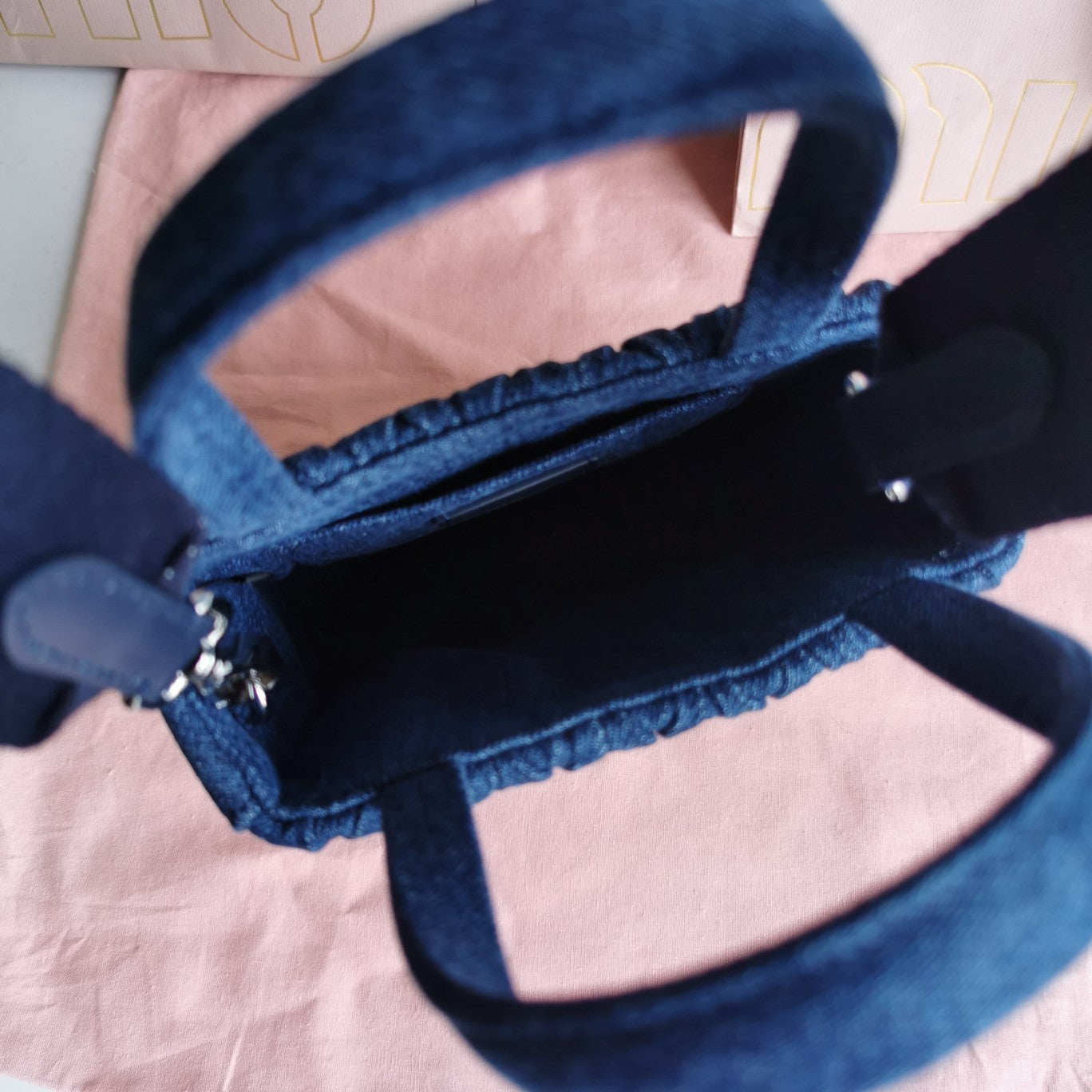 MIU MIU TOTE 18 BAG IN NAVY BLUE DENIM