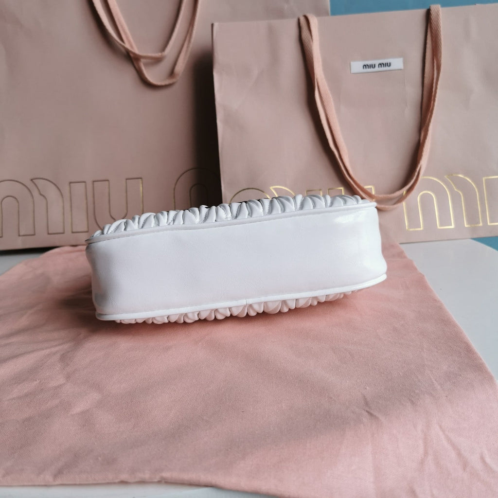 MIU MIU MATELASSé 21 BAG IN WHITE SATIN