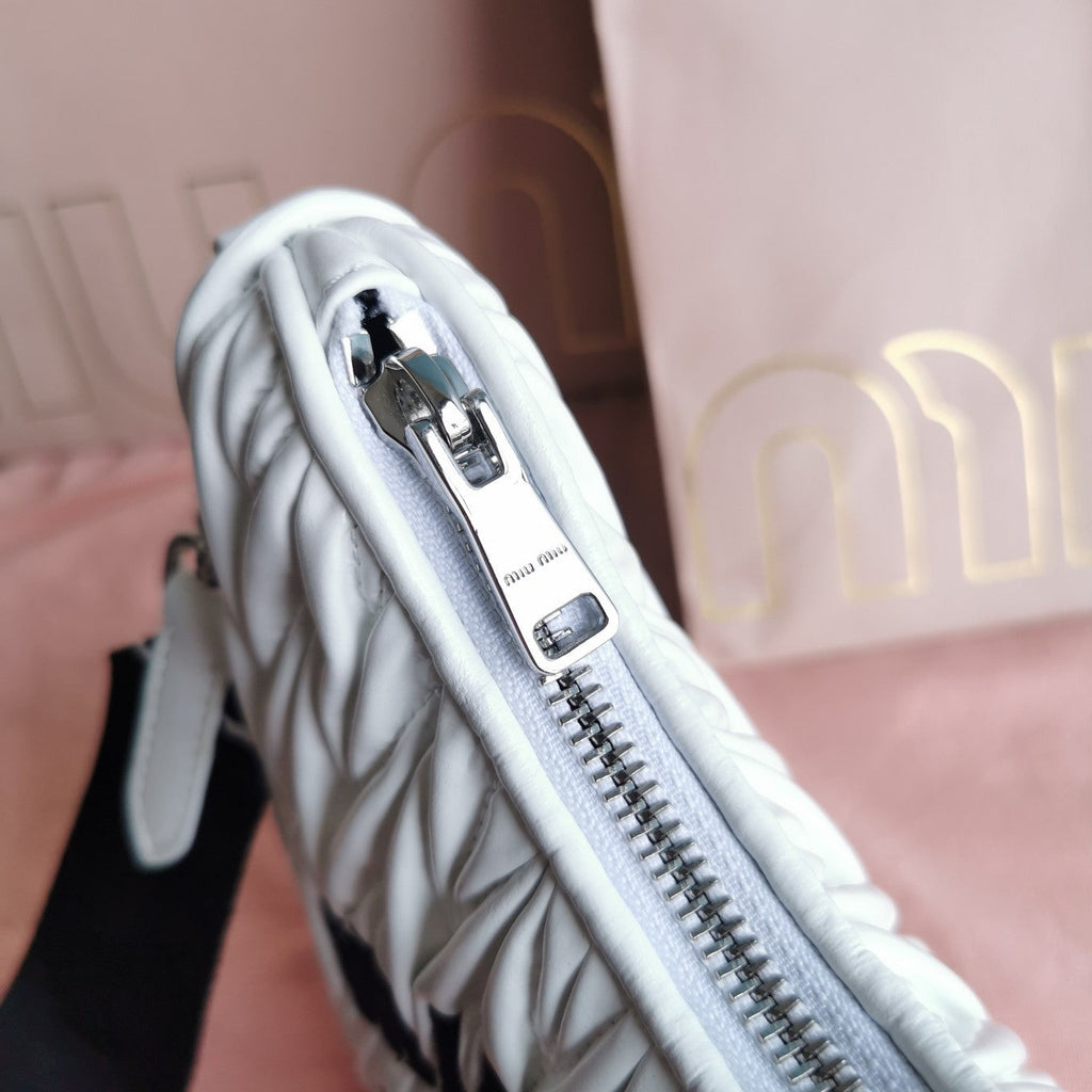 MIU MIU MATELASSé 21 BAG IN WHITE SATIN
