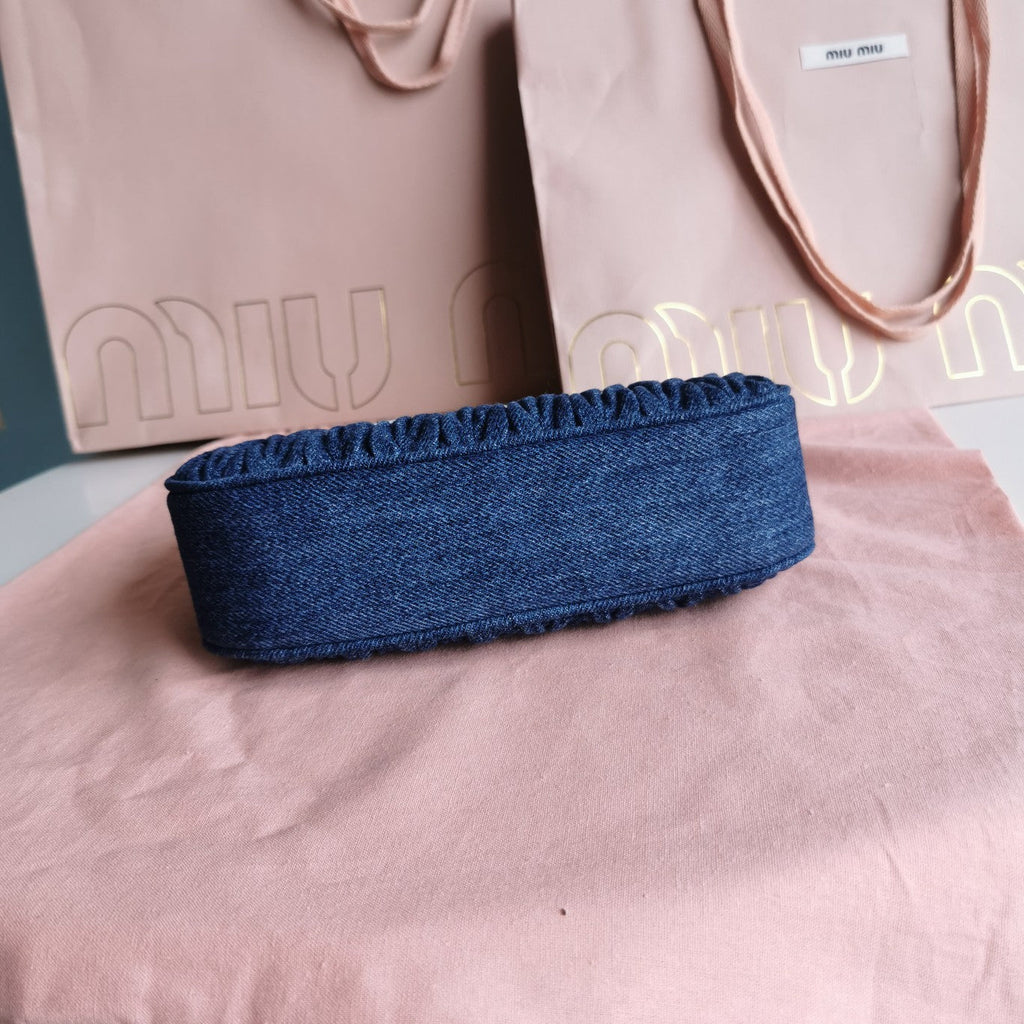 MIU MIU MATELASSé 21 BAG IN NAVY BLUE DENIM