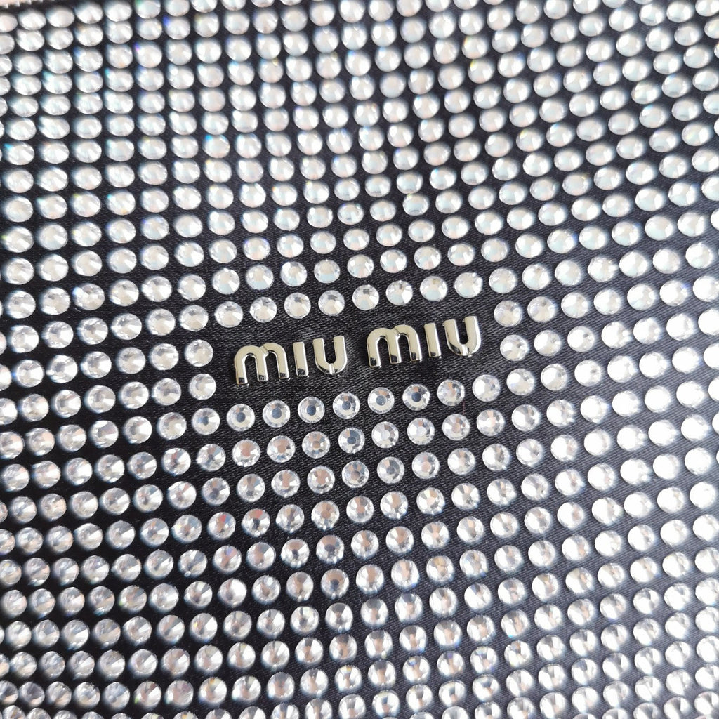 MIU MIU HANDBAG 19 IN BLACK CALFSKIN WITH CRYSTAL