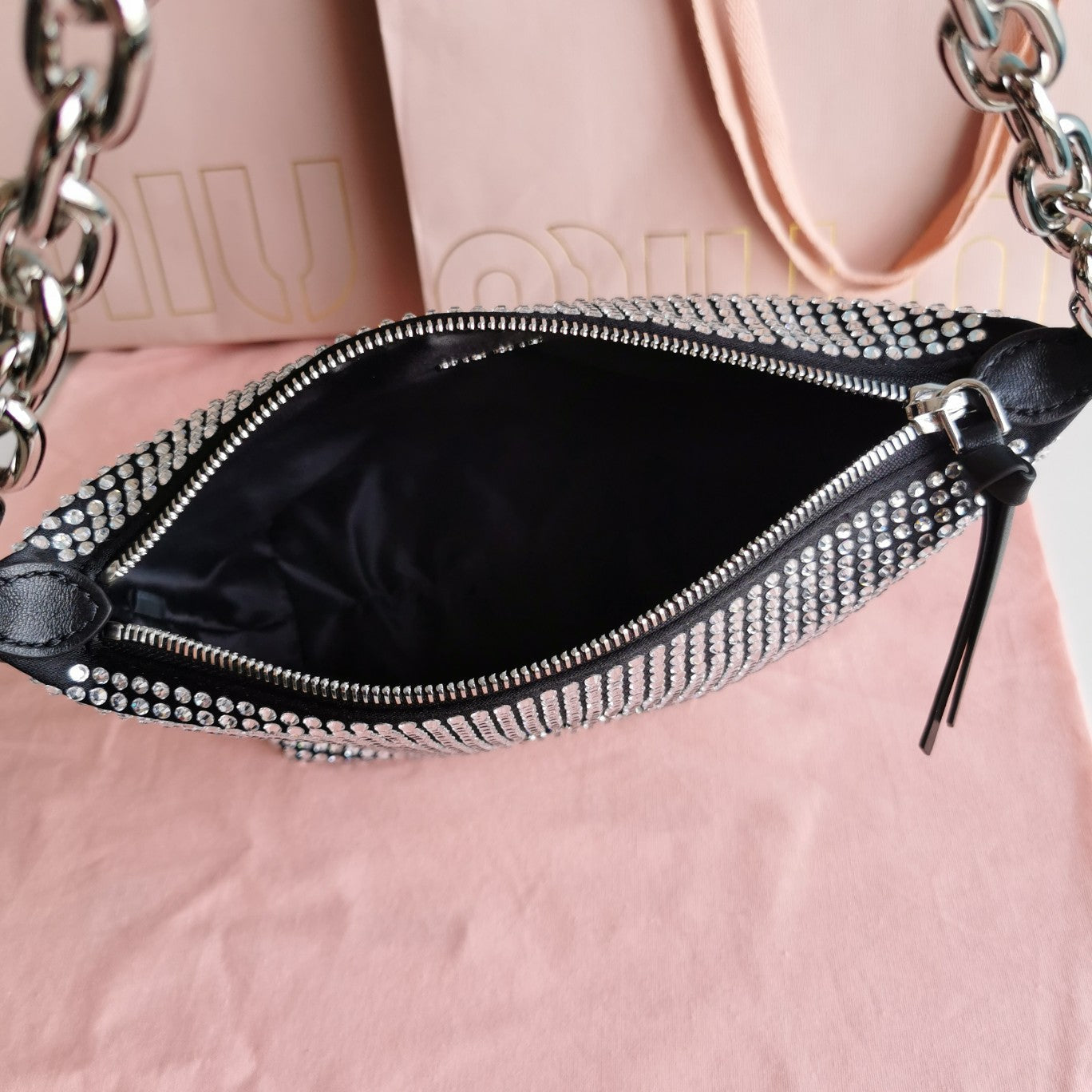 MIU MIU HANDBAG 19 IN BLACK CALFSKIN WITH CRYSTAL