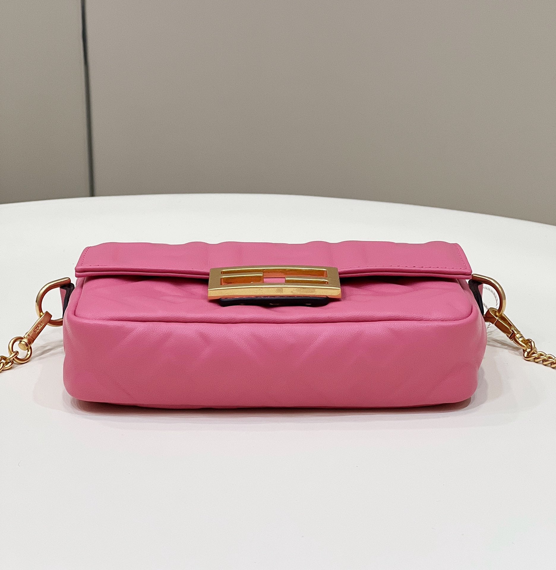 FENDI BAGUETTE MINI 19 DARK PINK NAPPA LEATHER BAG WITH FF MOTIF