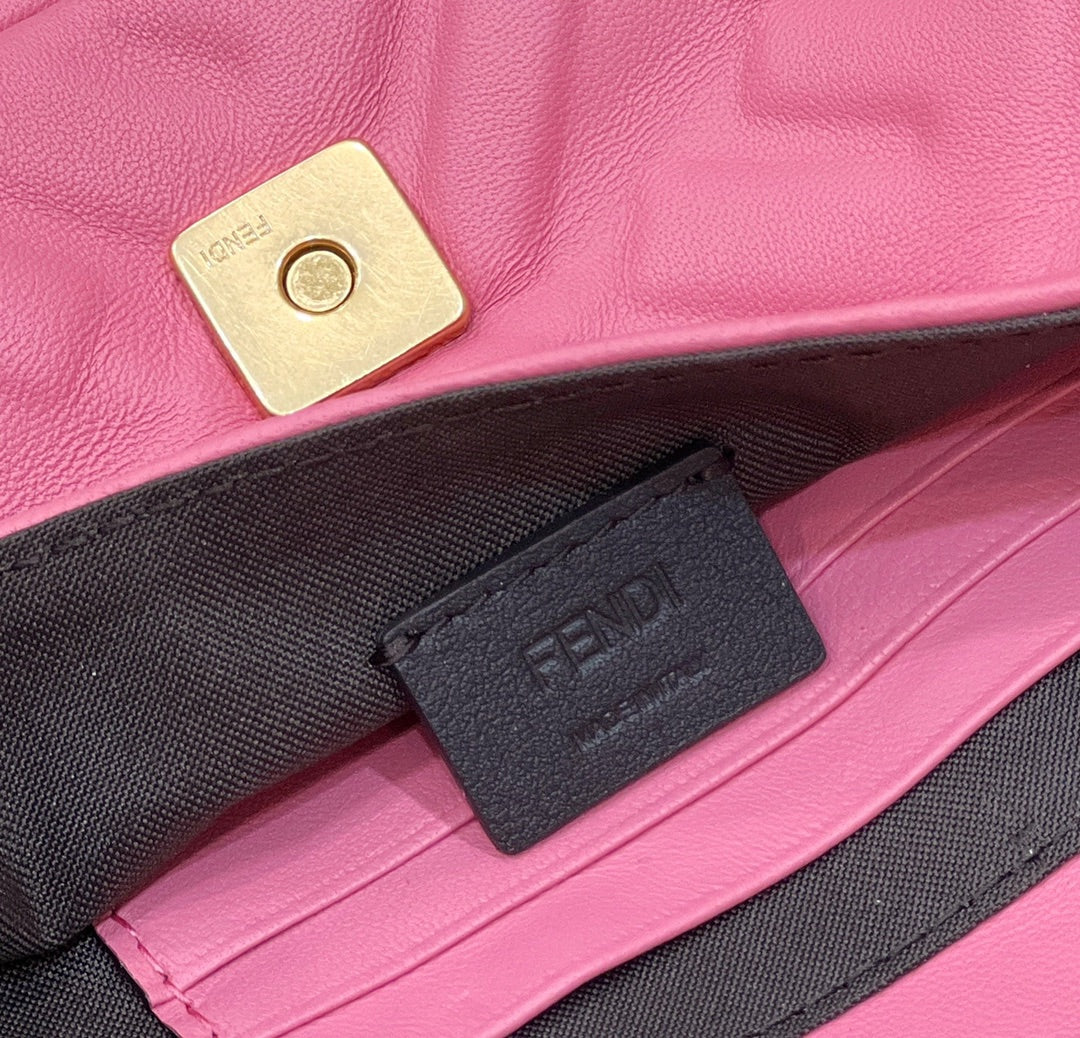 FENDI BAGUETTE MINI 19 DARK PINK NAPPA LEATHER BAG WITH FF MOTIF