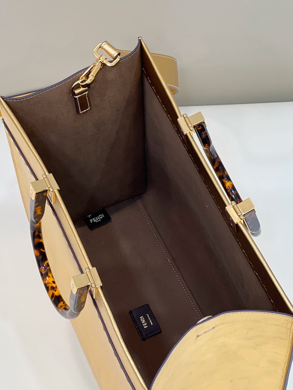 FENDI SHINE LARGE 35 TOTE IN GOLDEN CALFSKIN