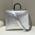 FENDI SHINE LARGE 35 TOTE IN SILVER CALFSKIN