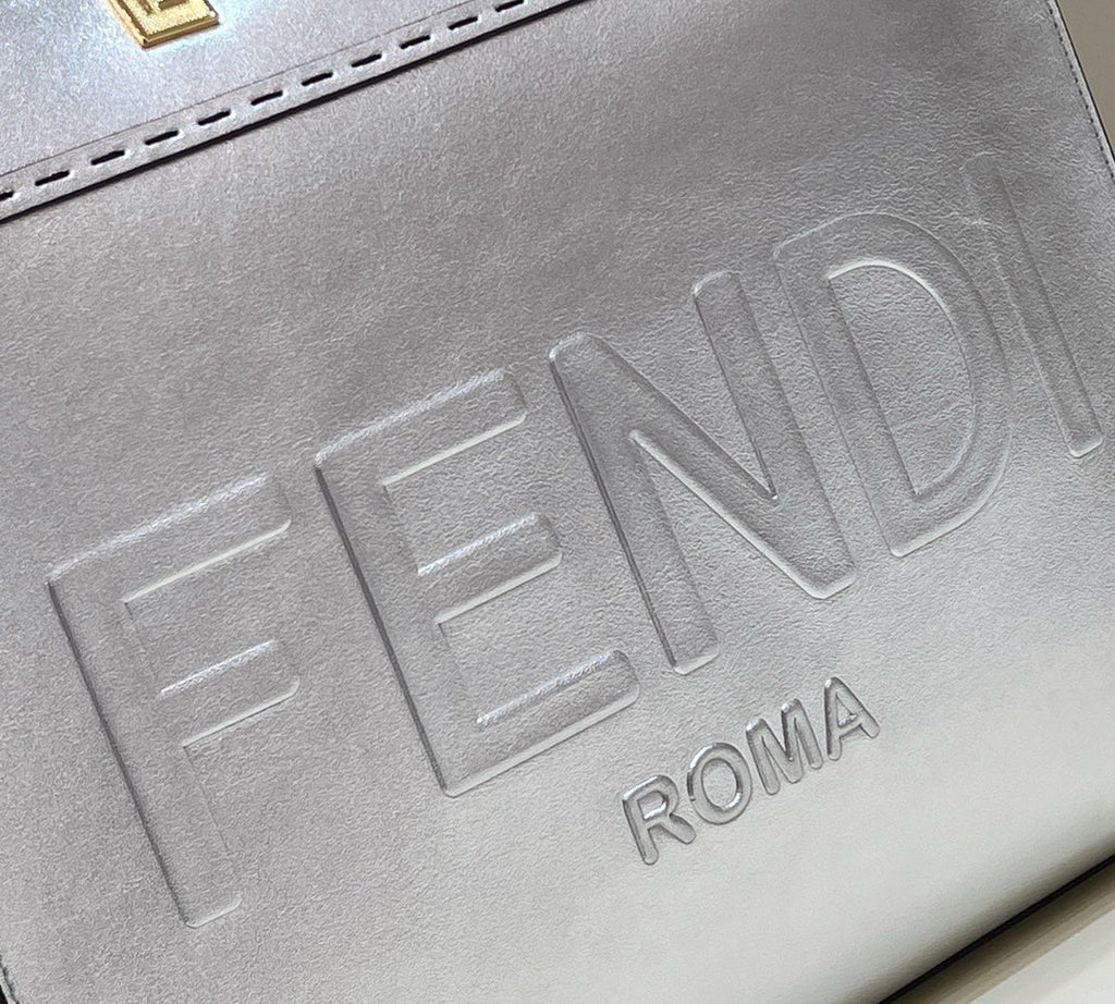 FENDI SHINE LARGE 35 TOTE IN SILVER CALFSKIN