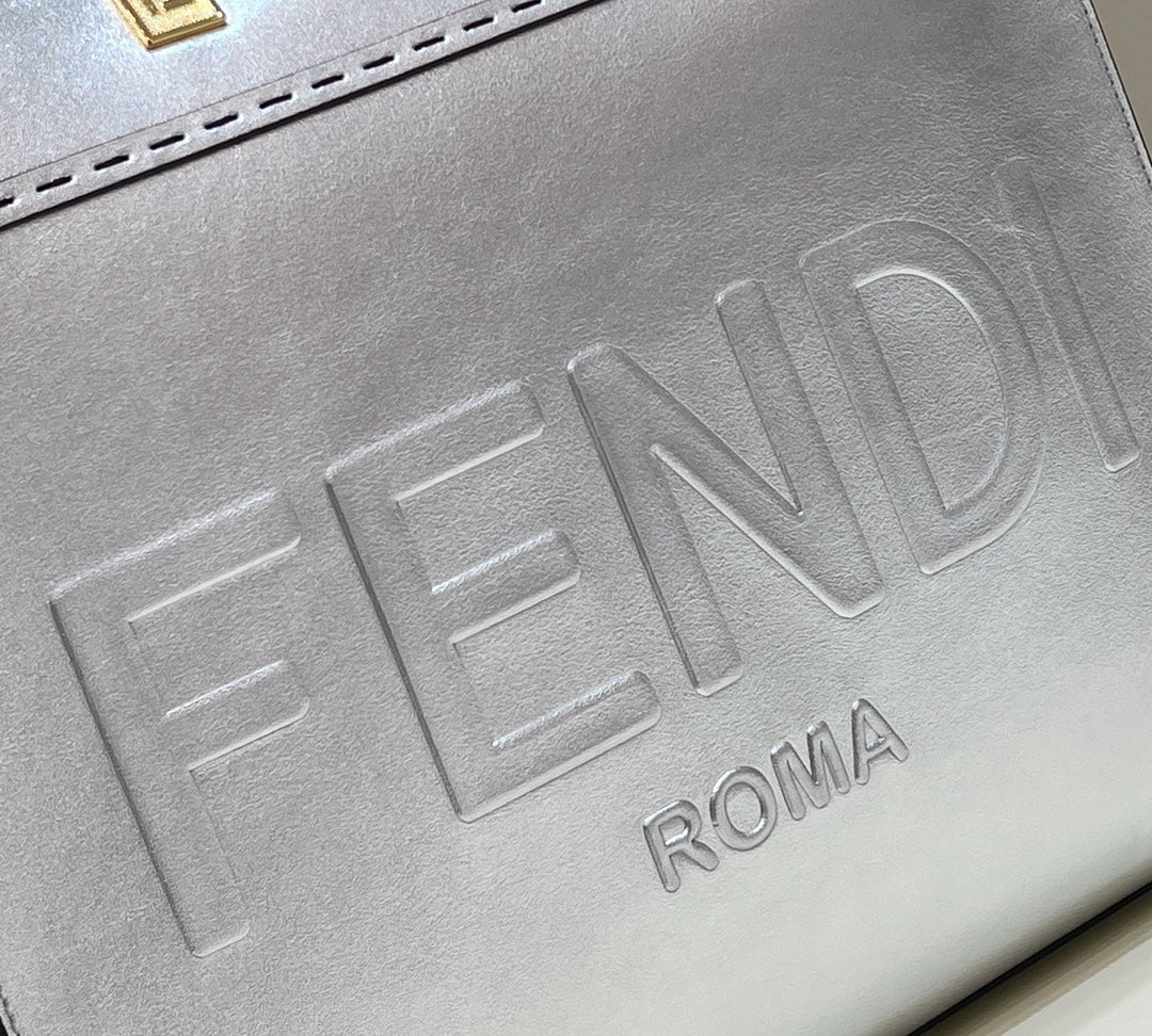 FENDI SHINE LARGE 35 TOTE IN SILVER CALFSKIN