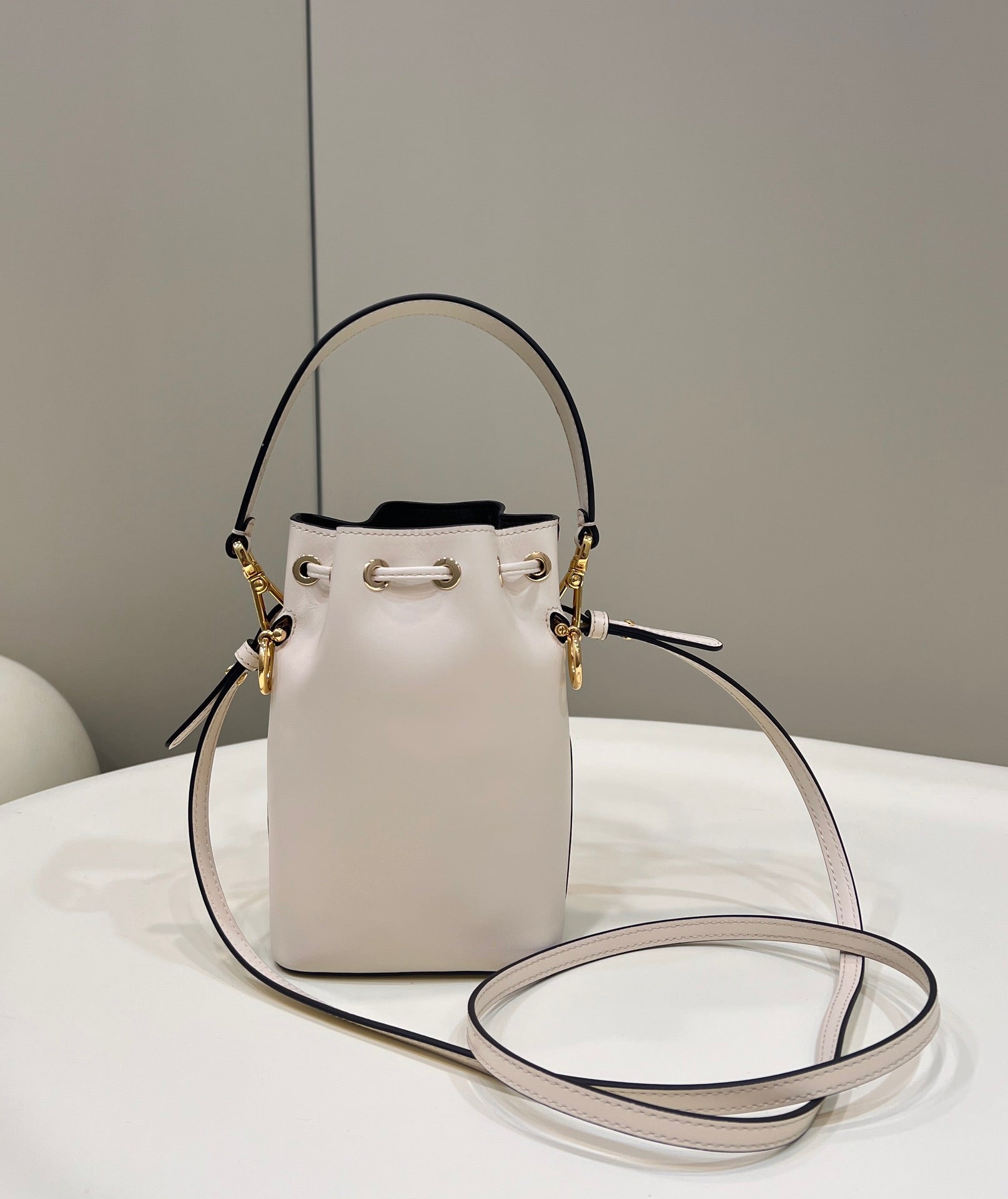 FENDI MON TRESOR MINI 18 BAG IN WHITE CALFSKIN FF WITH GOLD HARDWARE