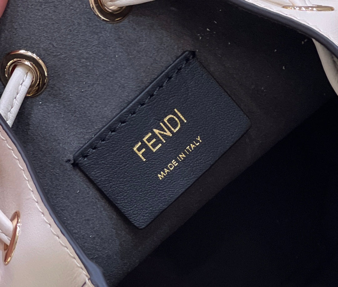 FENDI MON TRESOR MINI 18 BAG IN WHITE CALFSKIN FF WITH GOLD HARDWARE