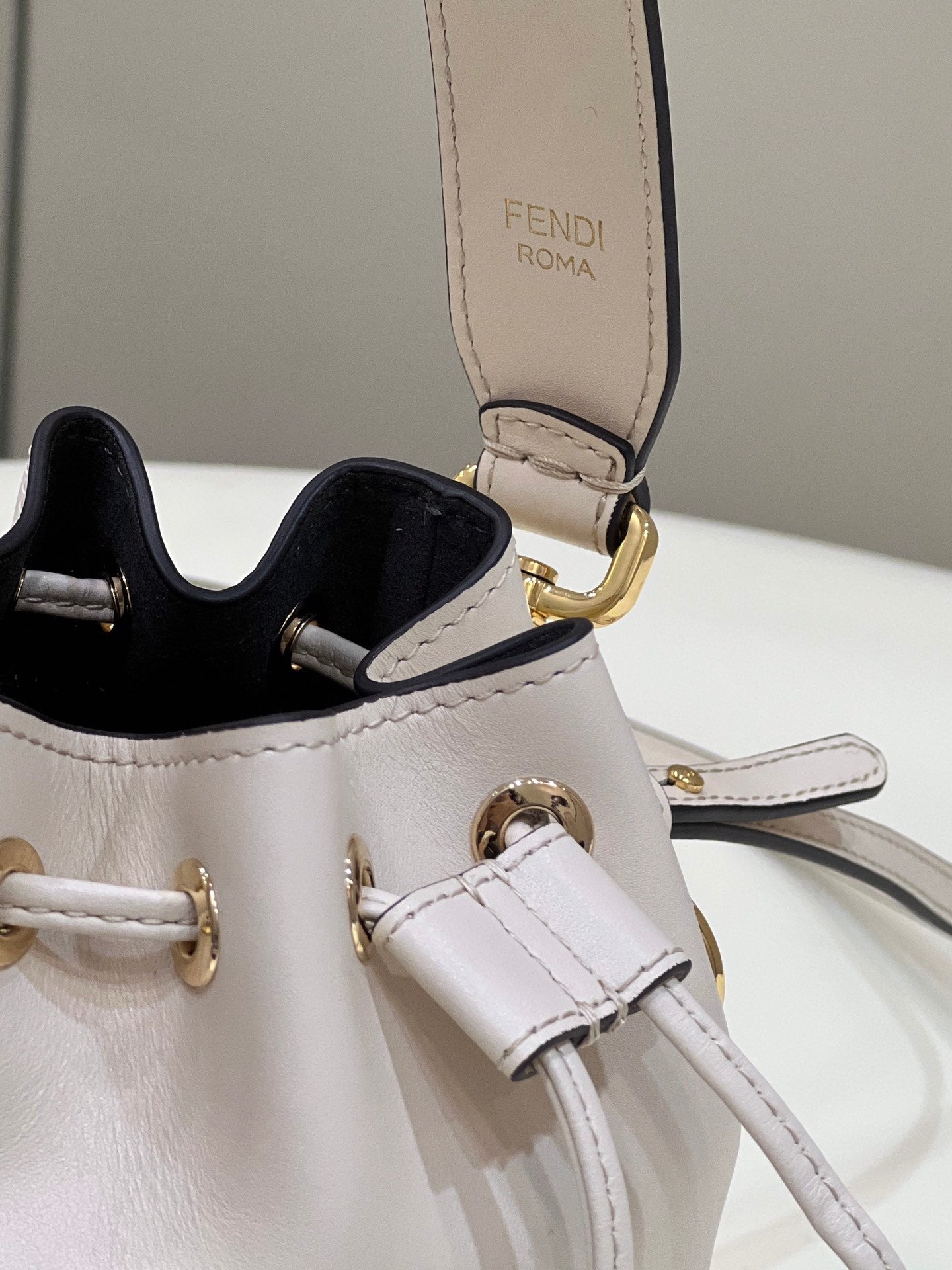 FENDI MON TRESOR MINI 18 BAG IN WHITE CALFSKIN FF WITH GOLD HARDWARE