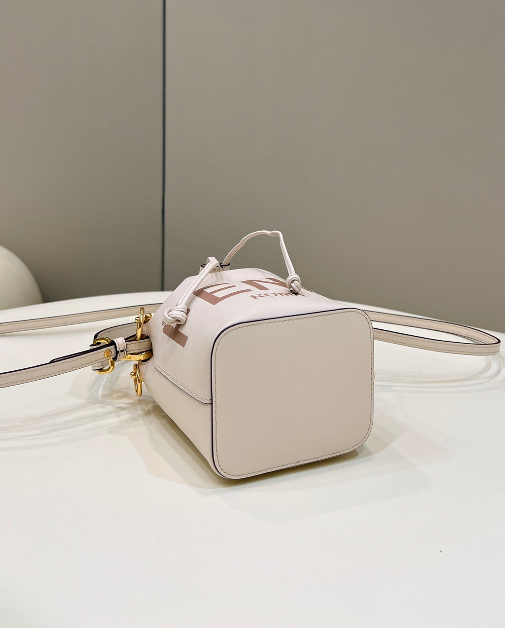 FENDI MON TRESOR MINI 18 BAG IN WHITE CALFSKIN FF WITH GOLD HARDWARE