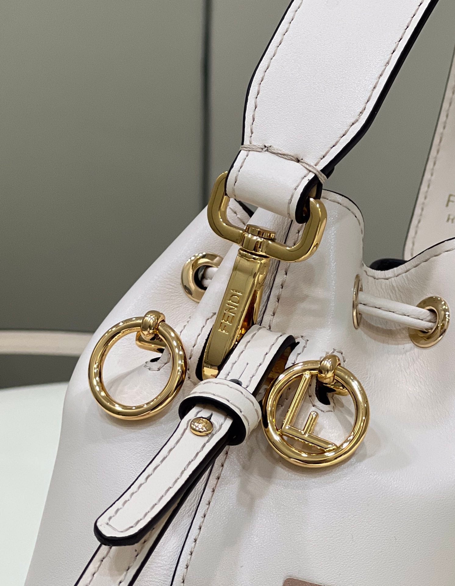 FENDI MON TRESOR MINI 18 BAG IN WHITE CALFSKIN FF WITH GOLD HARDWARE