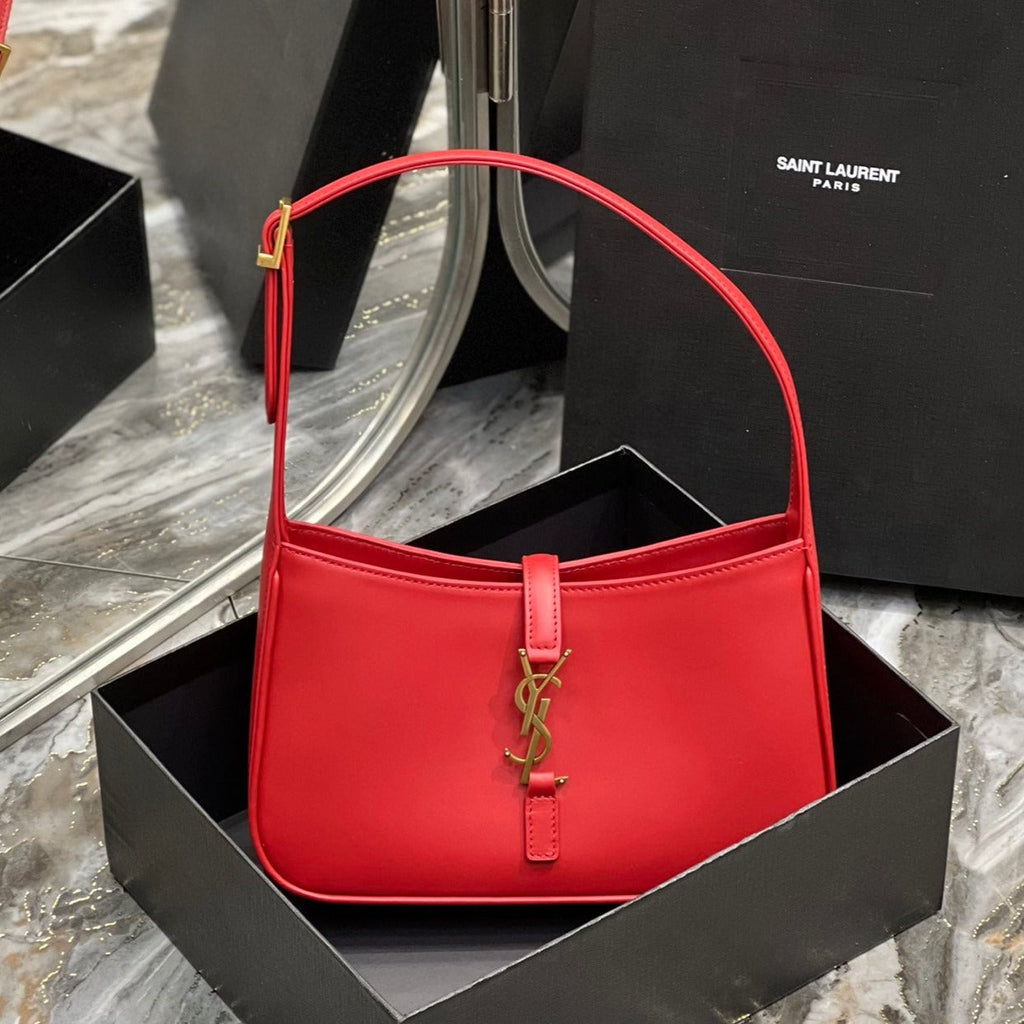 SAINT LAURENT LE 5 A 7 23 RED LAMBSKIN GOLD HARDWARE