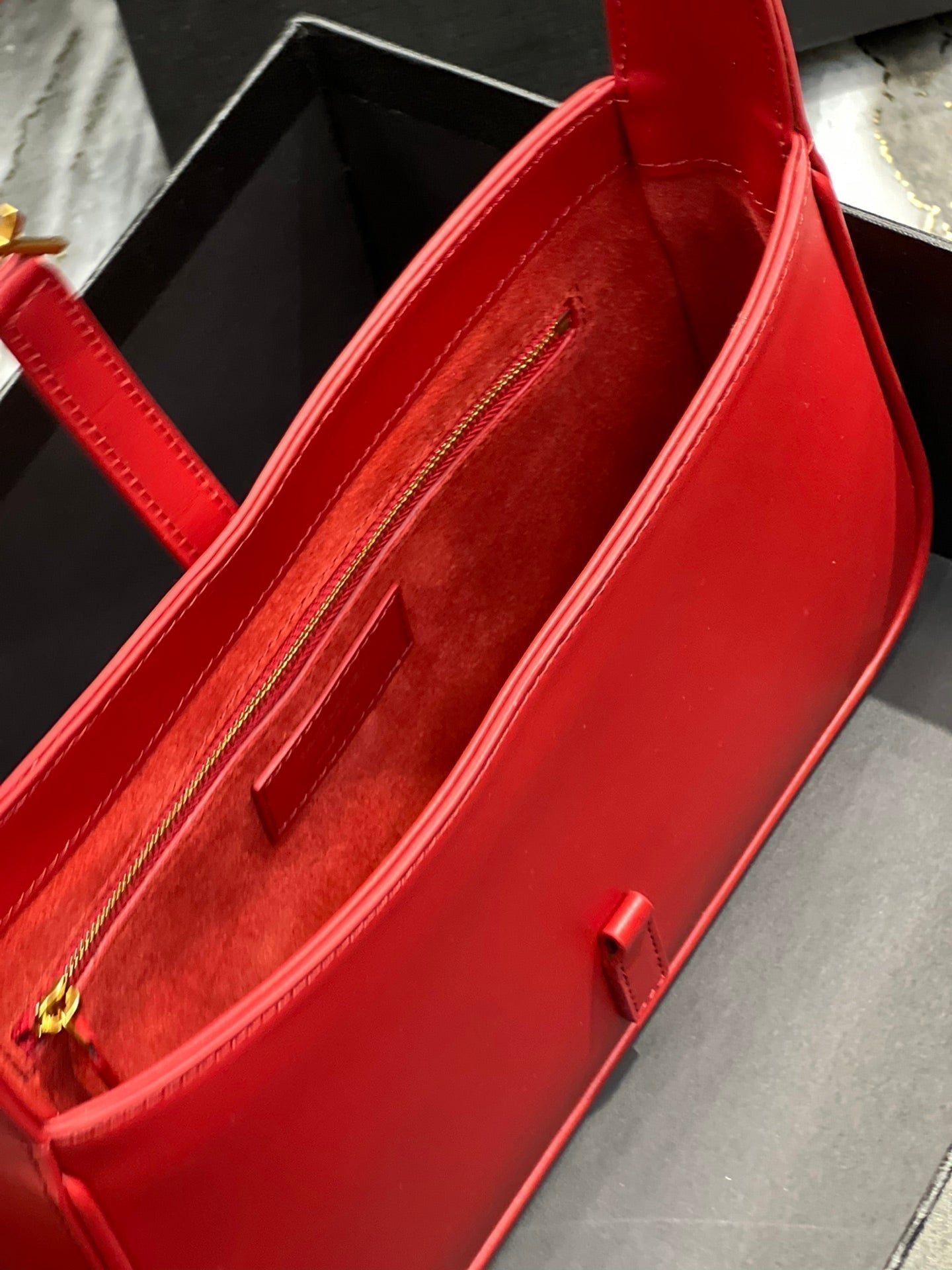 SAINT LAURENT LE 5 A 7 23 RED LAMBSKIN GOLD HARDWARE