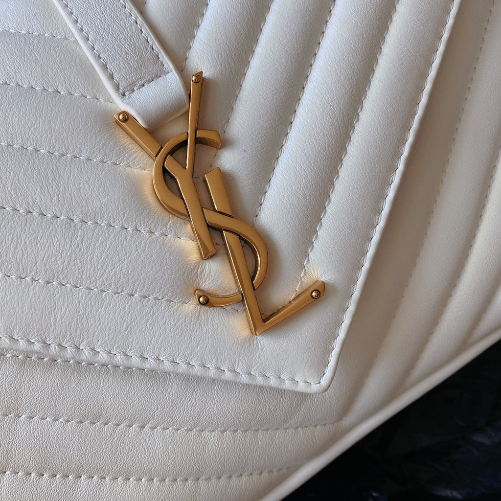 SAINT LAURENT COLLEGE MEDIUM 24 IN WHITE LAMBSKIN GOLD HARDWARE