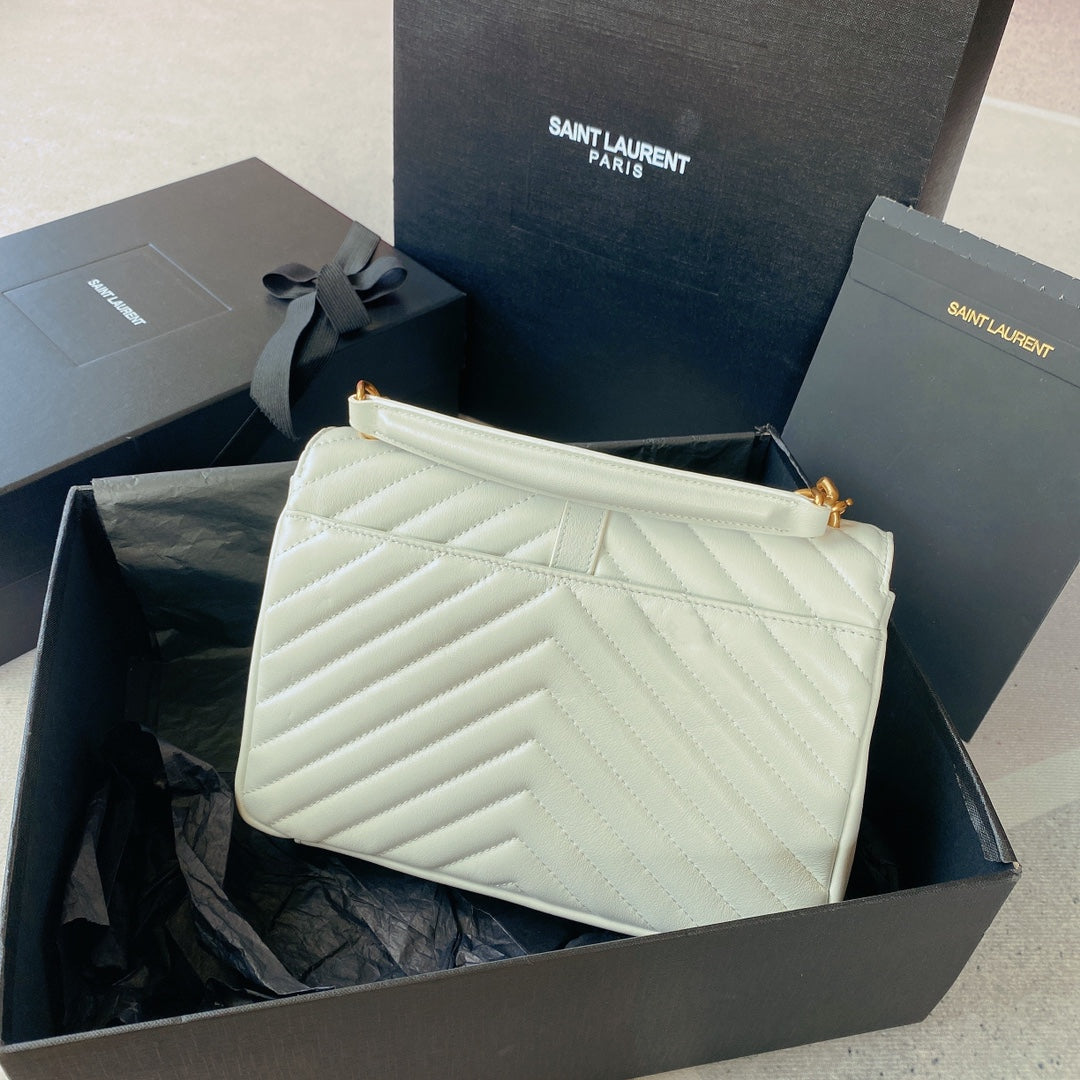 SAINT LAURENT COLLEGE MEDIUM 24 IN WHITE LAMBSKIN GOLD HARDWARE