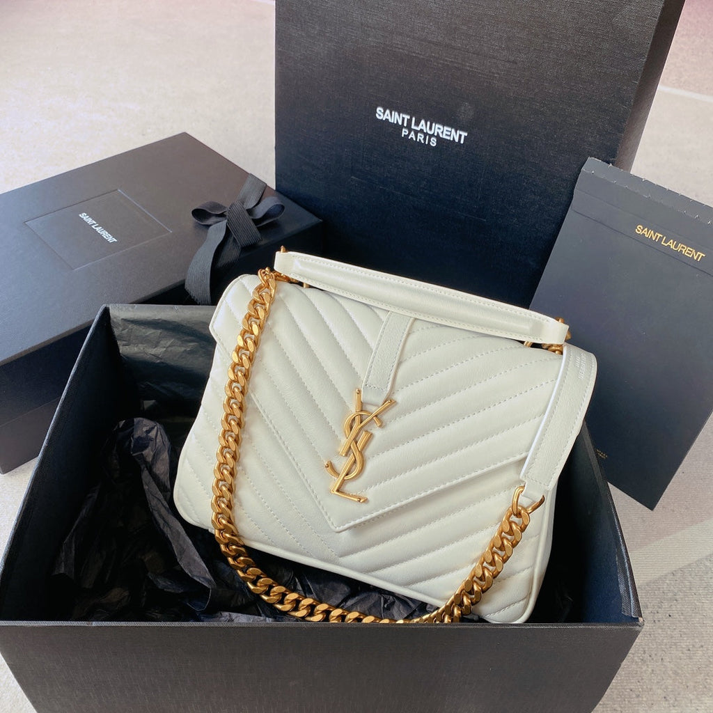 SAINT LAURENT COLLEGE MEDIUM 24 IN WHITE LAMBSKIN GOLD HARDWARE