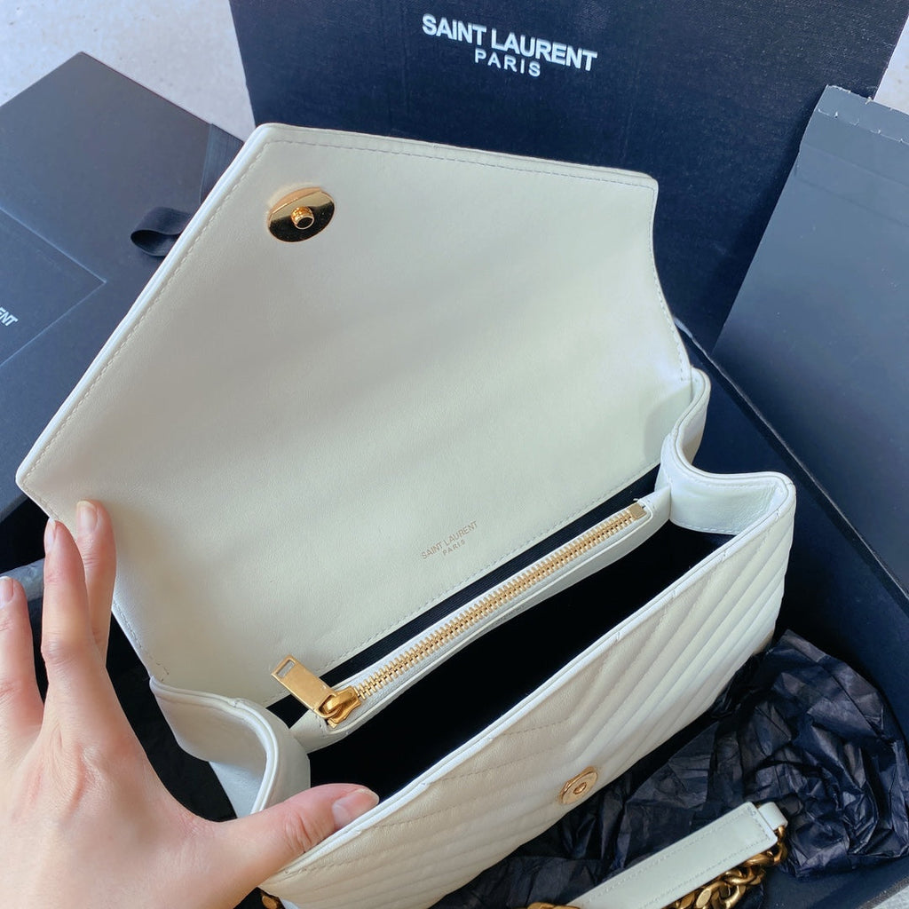 SAINT LAURENT COLLEGE MEDIUM 24 IN WHITE LAMBSKIN GOLD HARDWARE