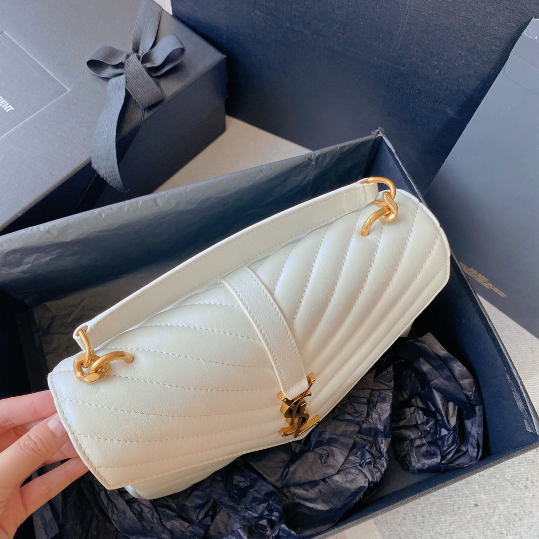 SAINT LAURENT COLLEGE MEDIUM 24 IN WHITE LAMBSKIN GOLD HARDWARE