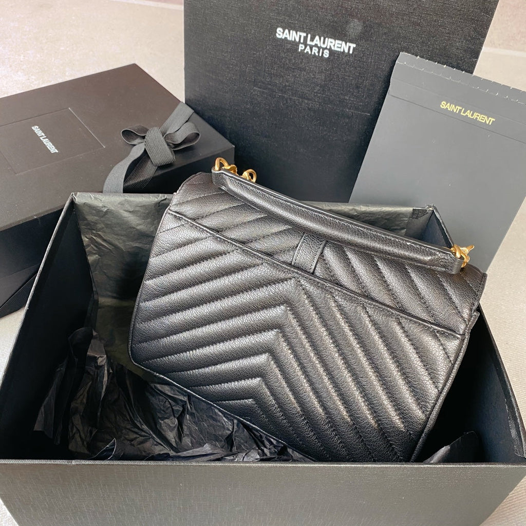 SAINT LAURENT COLLEGE MEDIUM 24 IN BLACK LAMBSKIN GOLD HARDWARE