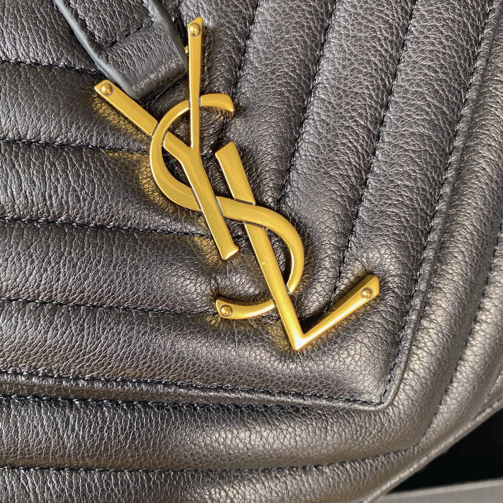 SAINT LAURENT COLLEGE MEDIUM 24 IN BLACK LAMBSKIN GOLD HARDWARE
