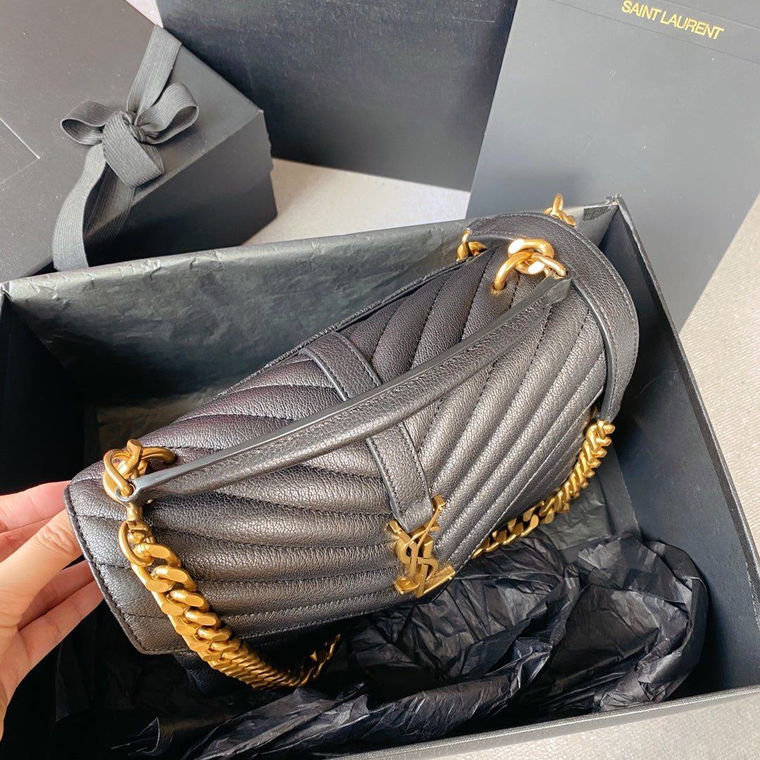 SAINT LAURENT COLLEGE MEDIUM 24 IN BLACK LAMBSKIN GOLD HARDWARE