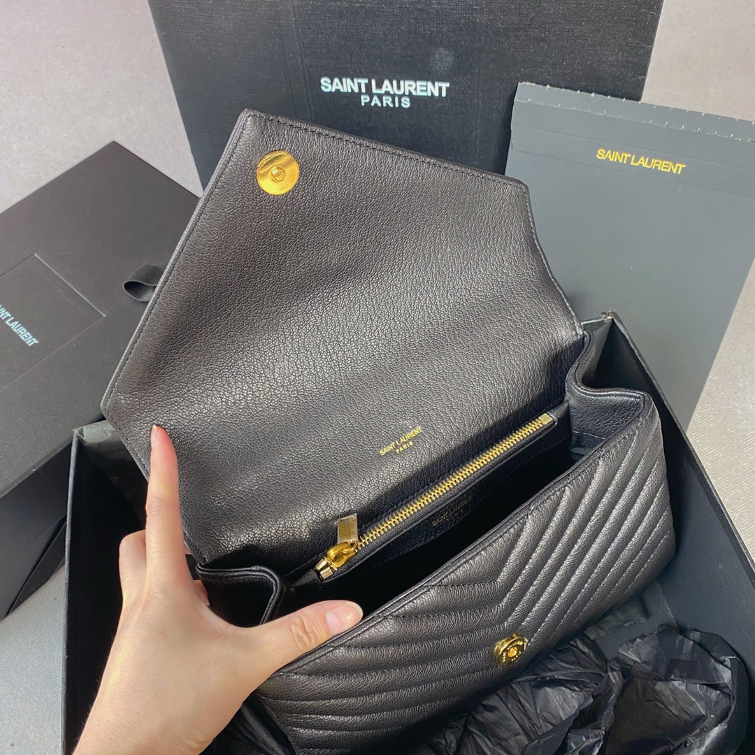 SAINT LAURENT COLLEGE MEDIUM 24 IN BLACK LAMBSKIN GOLD HARDWARE