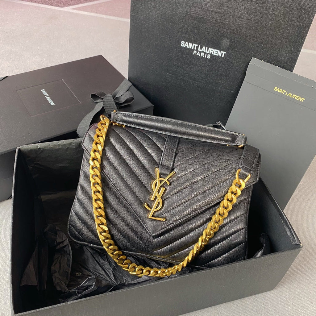SAINT LAURENT COLLEGE MEDIUM 24 IN BLACK LAMBSKIN GOLD HARDWARE