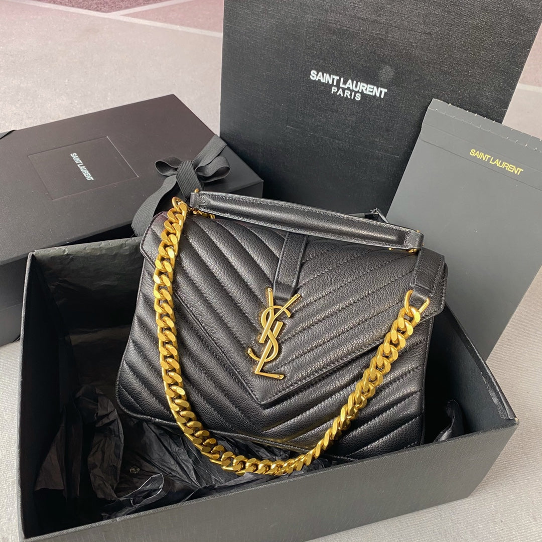 SAINT LAURENT COLLEGE MEDIUM 24 IN BLACK LAMBSKIN GOLD HARDWARE