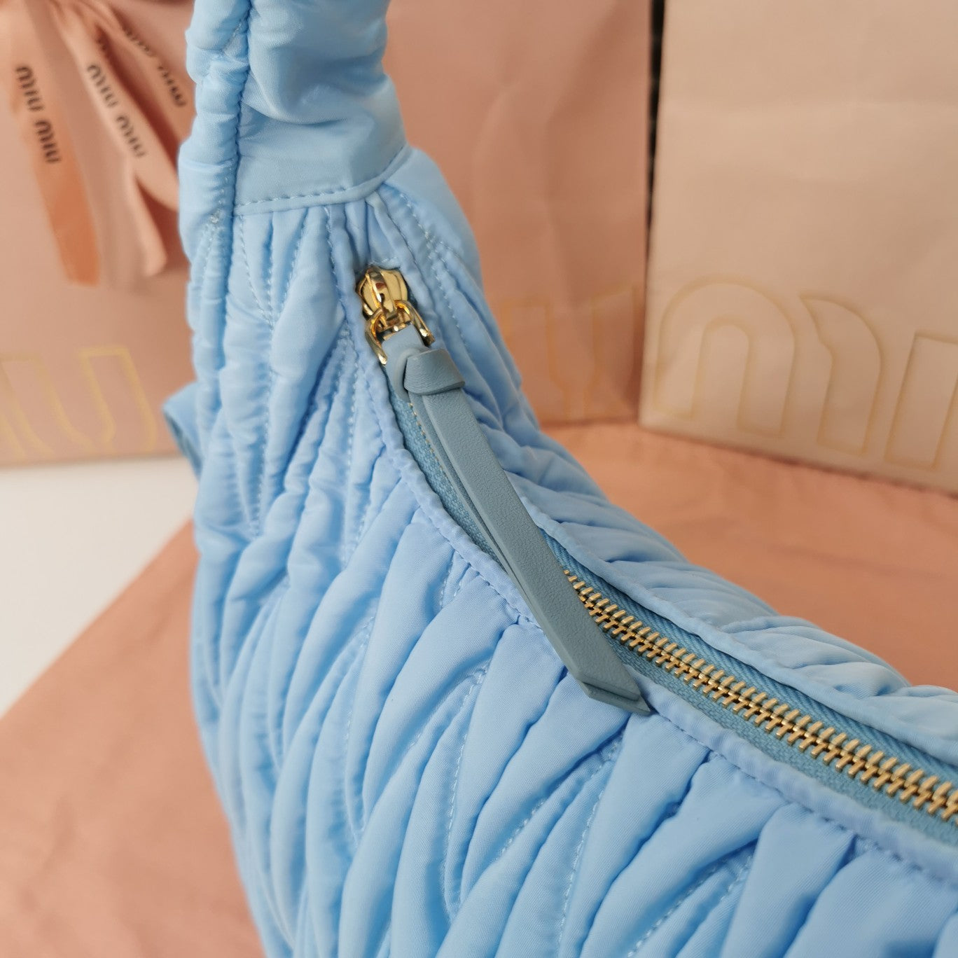 MIU MIU WANDER 28 BAG IN BLUE MINT ECO - FRIENDLY NYLON