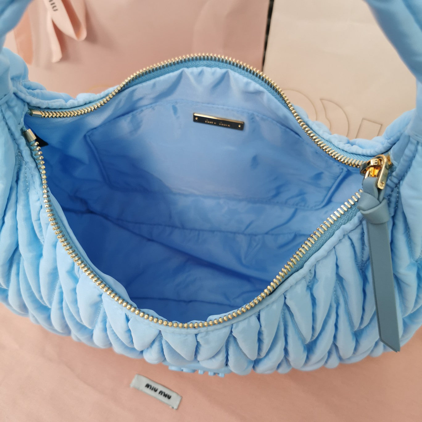 MIU MIU WANDER 28 BAG IN BLUE MINT ECO - FRIENDLY NYLON