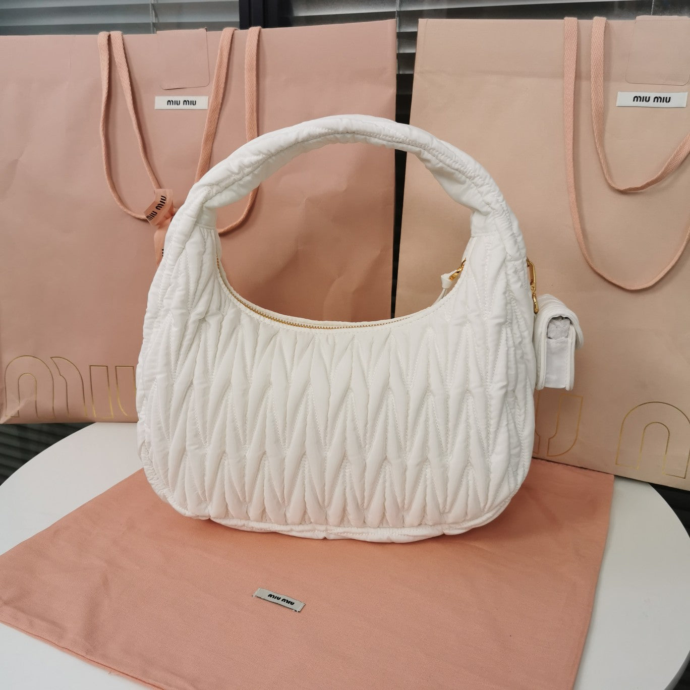 MIU MIU WANDER 28 BAG IN WHITE ECO - FRIENDLY NYLON