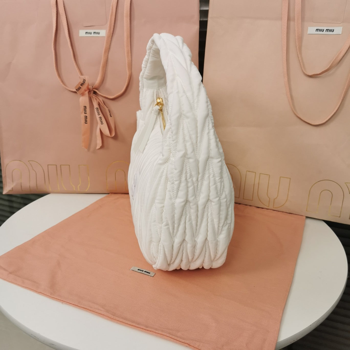 MIU MIU WANDER 28 BAG IN WHITE ECO - FRIENDLY NYLON