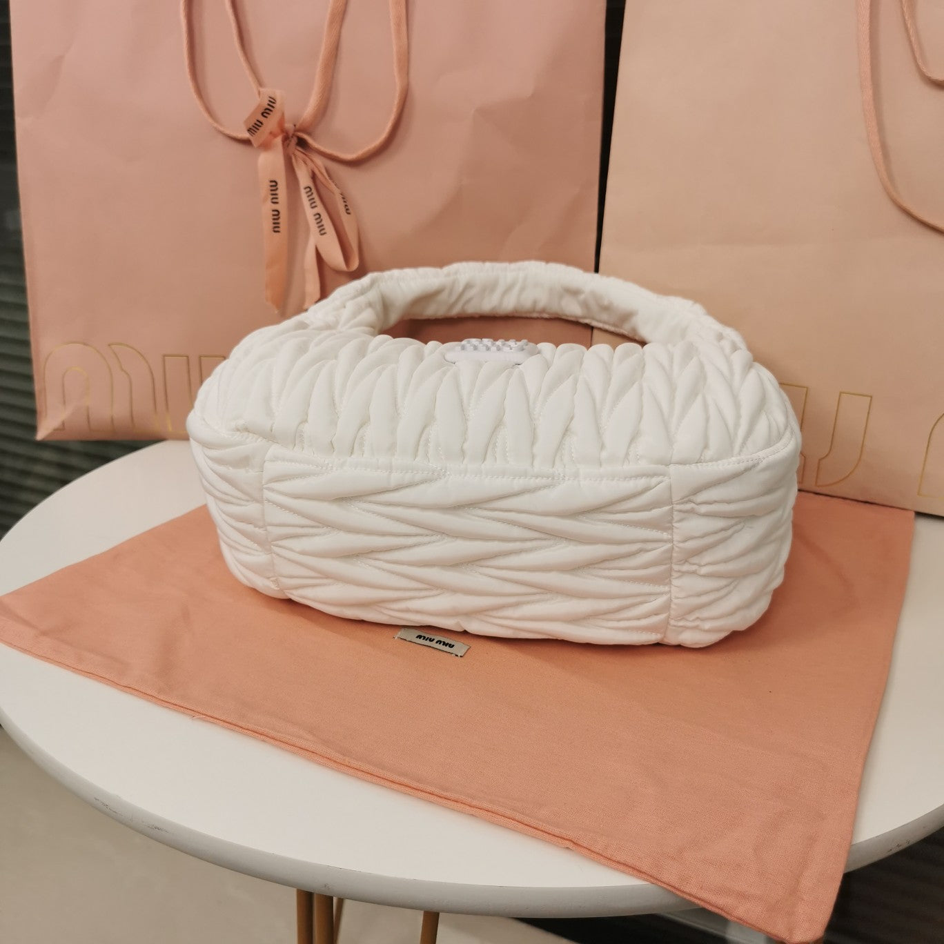 MIU MIU WANDER 28 BAG IN WHITE ECO - FRIENDLY NYLON