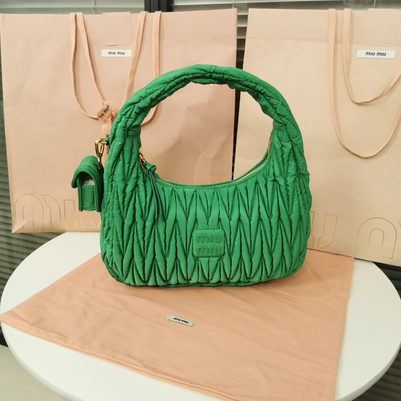 MIU MIU WANDER 28 BAG IN GREEN ECO - FRIENDLY NYLON