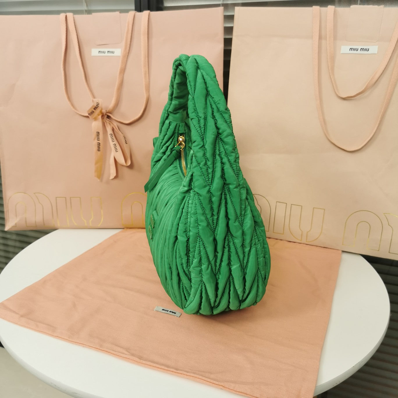 MIU MIU WANDER 28 BAG IN GREEN ECO - FRIENDLY NYLON