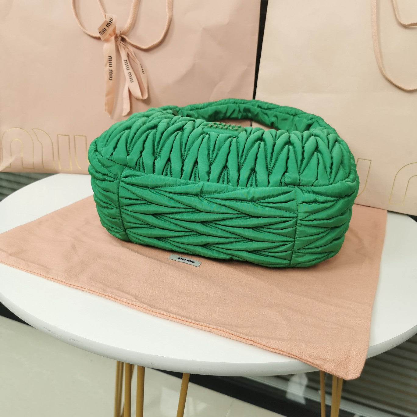MIU MIU WANDER 28 BAG IN GREEN ECO - FRIENDLY NYLON