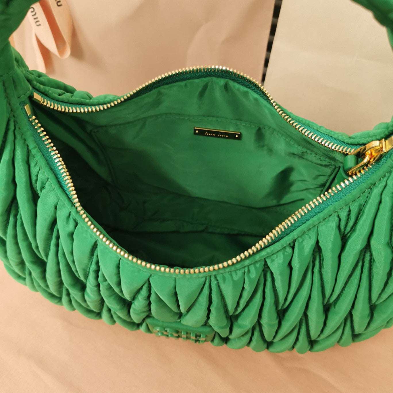 MIU MIU WANDER 28 BAG IN GREEN ECO - FRIENDLY NYLON