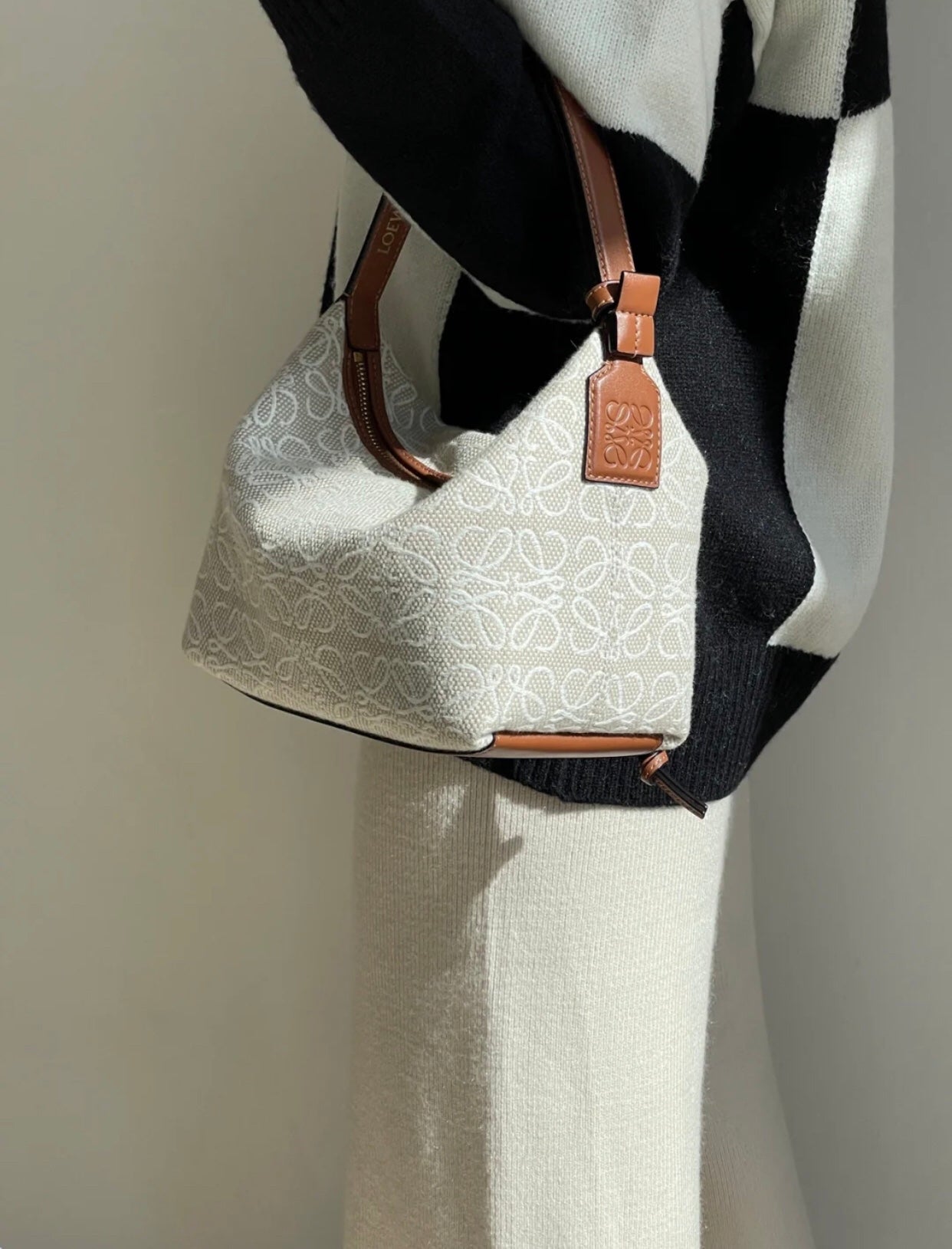 LOEWE LOE CUBI 35 BAG IN WHITE ANAGRAM JACQUARD AND CALFSKIN