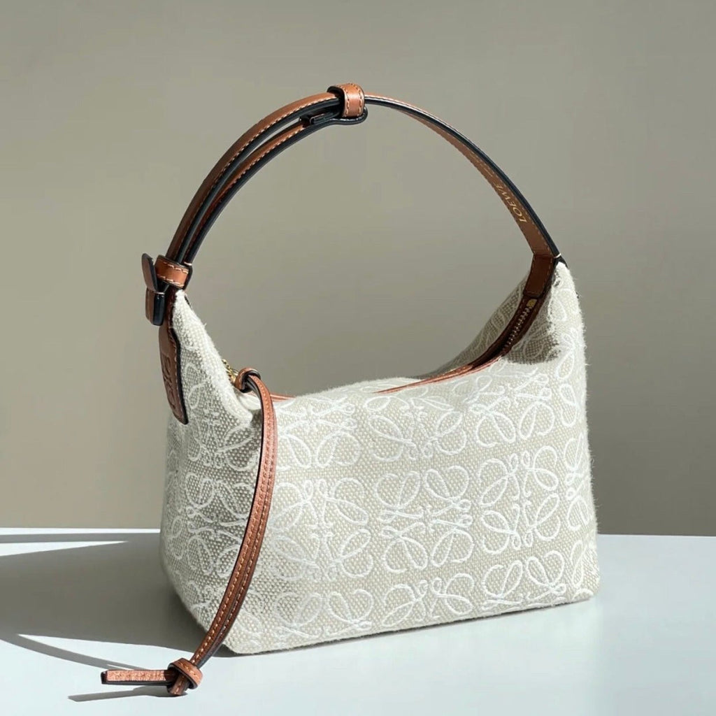 LOEWE LOE CUBI 35 BAG IN WHITE ANAGRAM JACQUARD AND CALFSKIN
