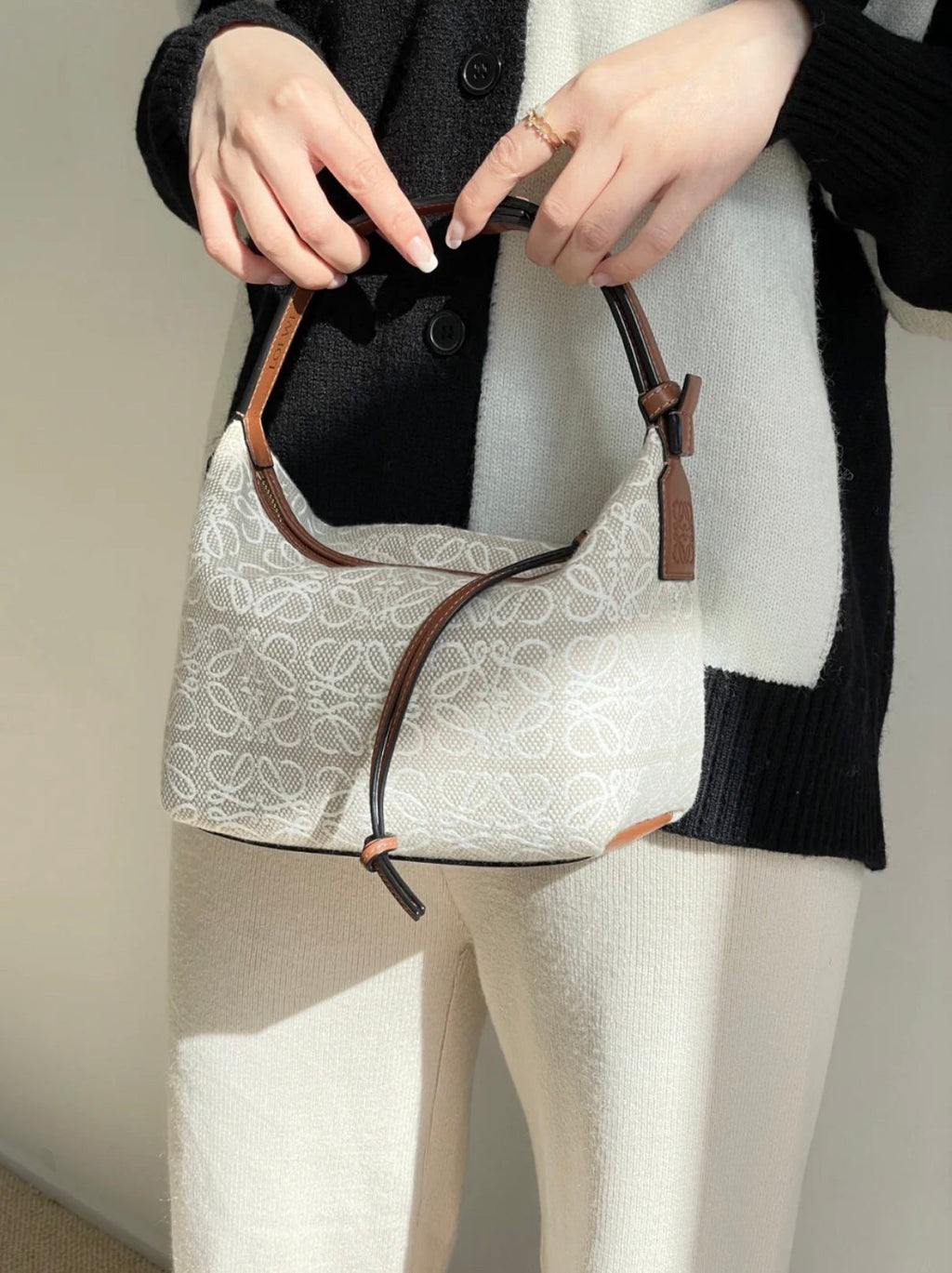 LOEWE LOE CUBI 35 BAG IN WHITE ANAGRAM JACQUARD AND CALFSKIN
