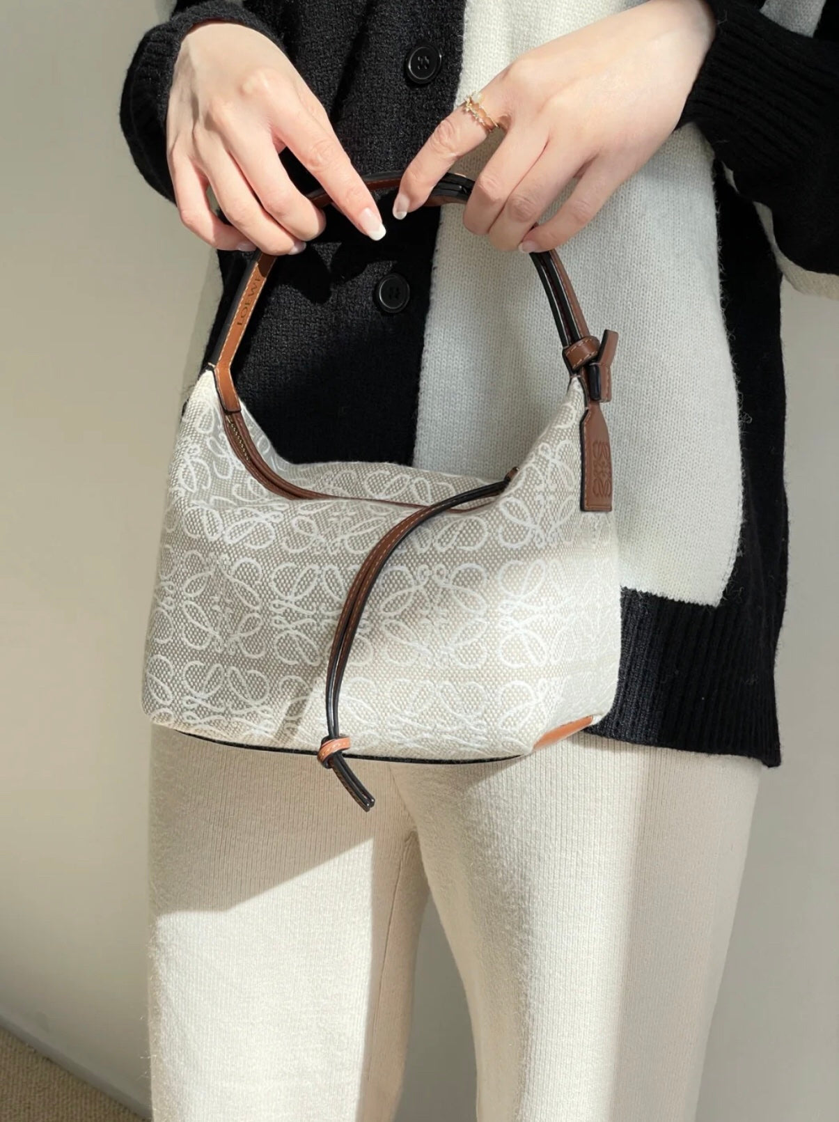 LOEWE LOE CUBI 35 BAG IN WHITE ANAGRAM JACQUARD AND CALFSKIN