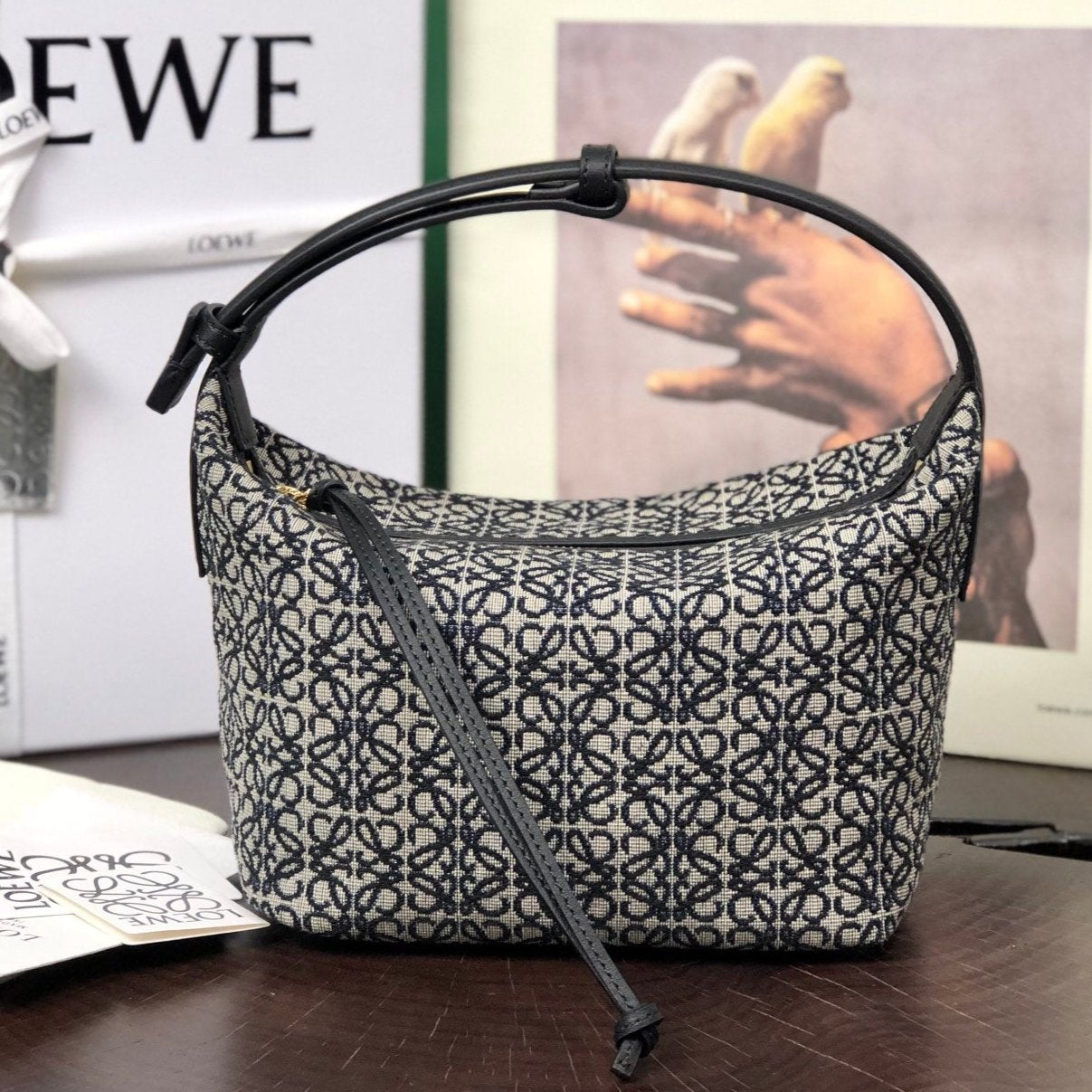 LOEWE LOE CUBI 21 BAG IN WHITE MIX BLACK ANAGRAM JACQUARD